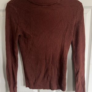 Express Ribbed Long Sleeve Crewneck Top - Brown